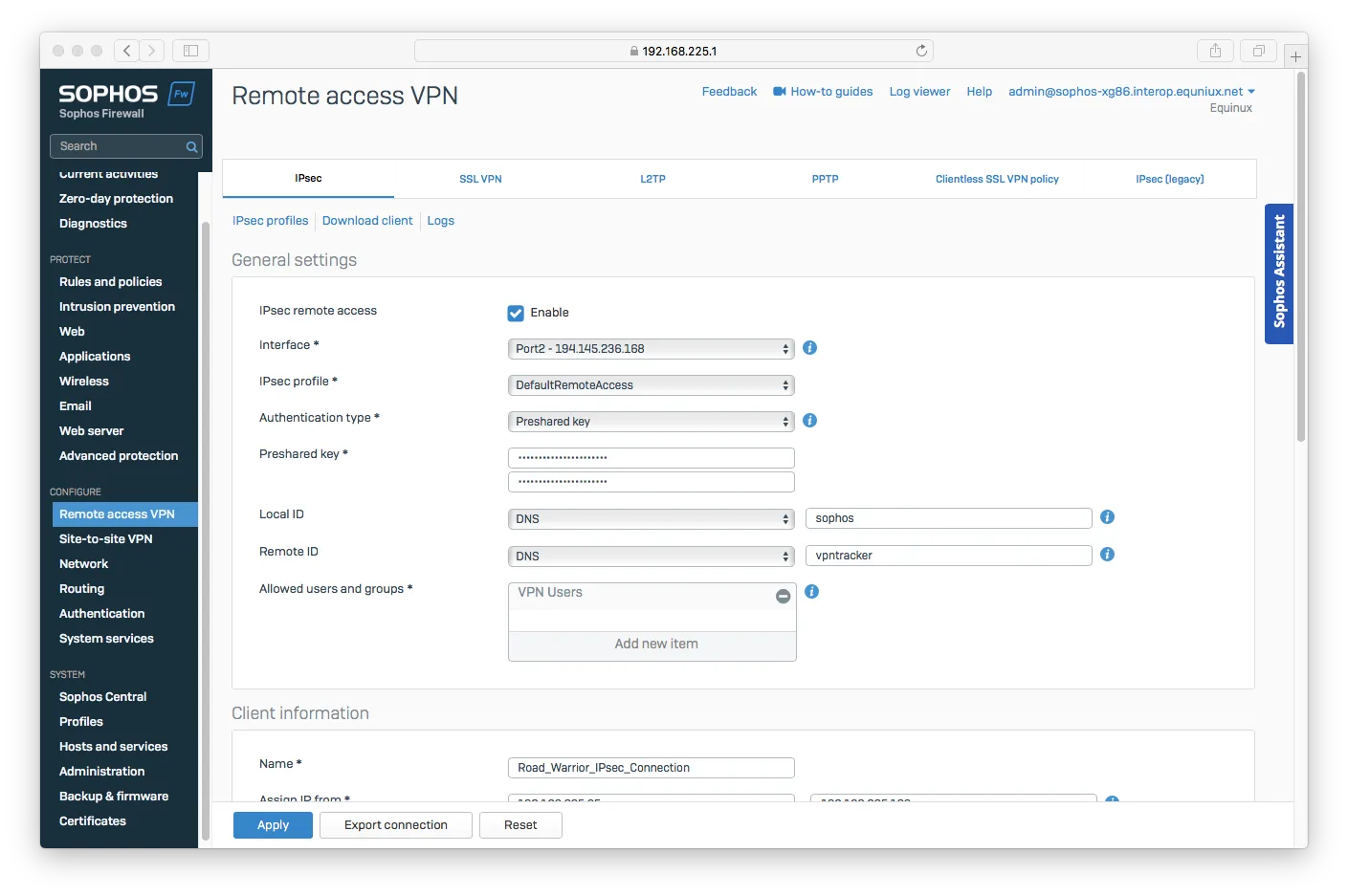 Sophos IPsec Remote Access VPN Şeması