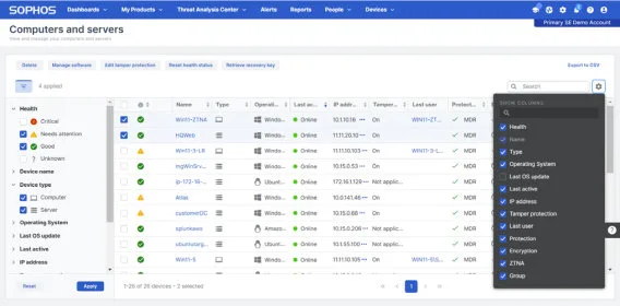 Sophos Intercept X cihaz envanteri