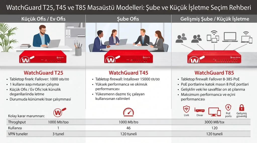 WatchGuard T25, T45 ve T85 Masaüstü Modelleri: Şube ve Küçük İşletme Seçim Rehberi
